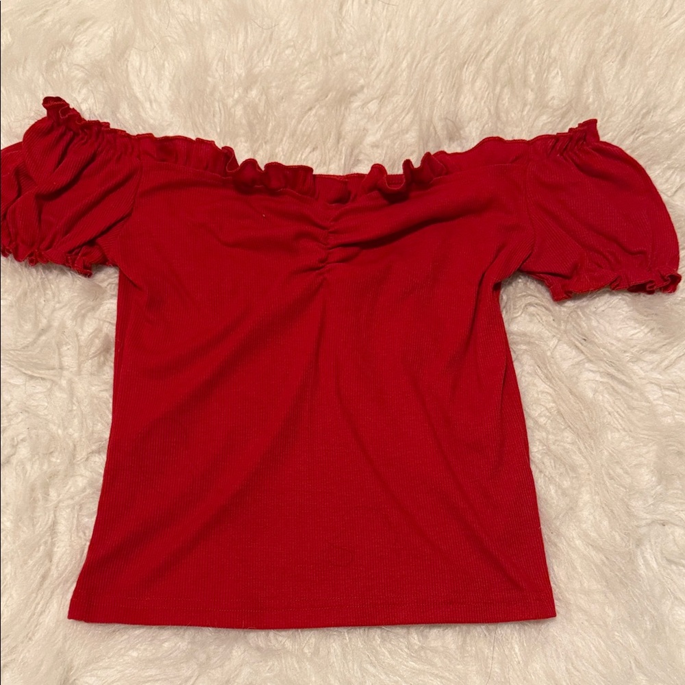 SHEIN Red Ruffled Off-Shoulder Blouse